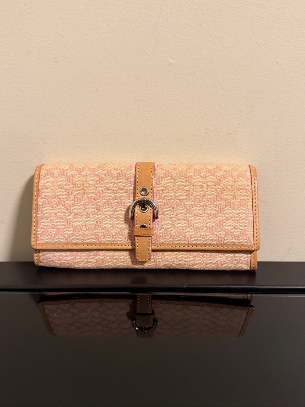 Coach Vintage Soho Pink Signature Canvas Wallet with signature belt